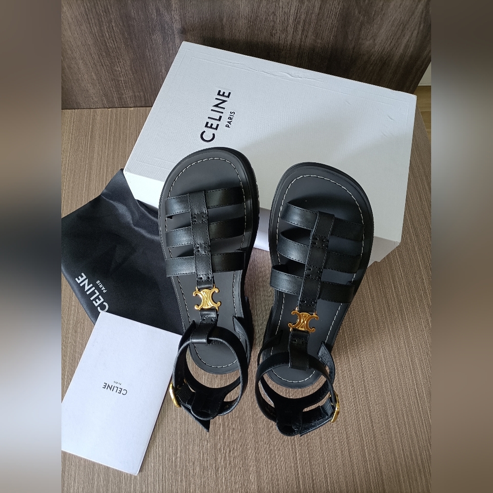 Celine Triomphe black Leather Sandals